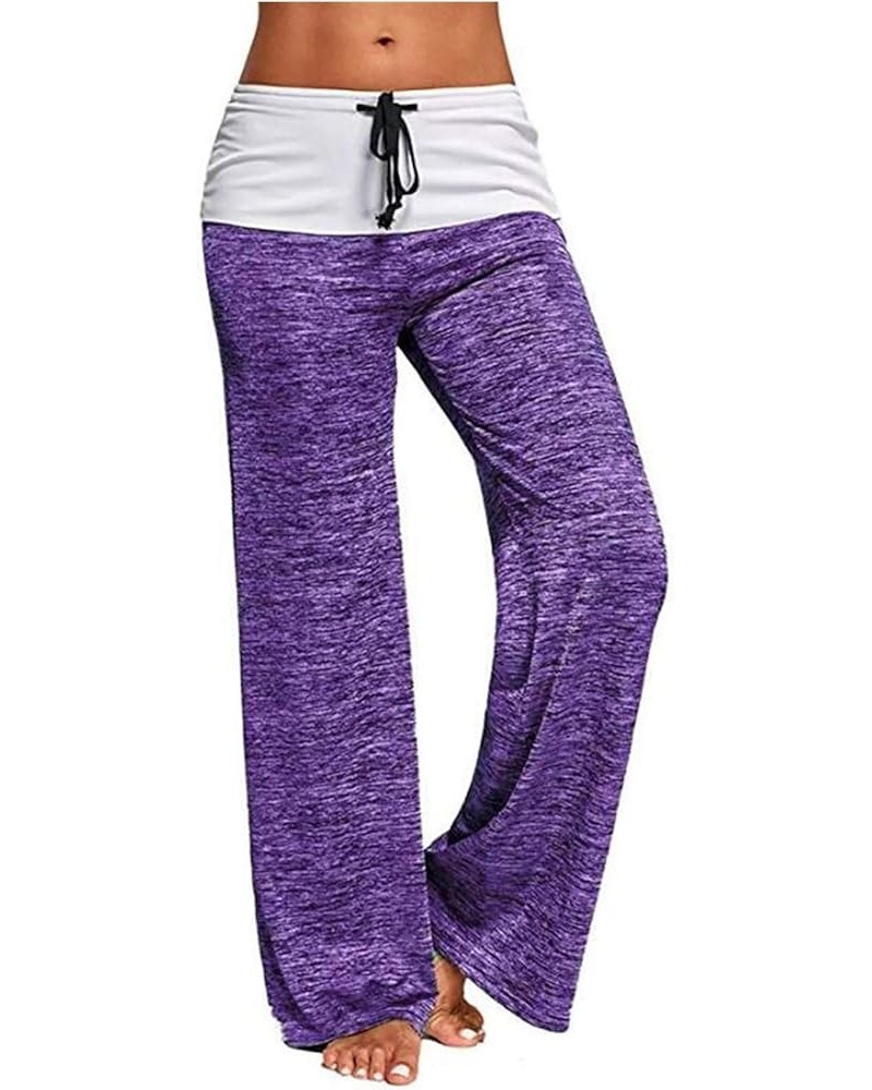 Women's Casual Cotton Pull-on Pant with Elastic Waist High Waist Denim Wide Leg Palazzo Pants Jeans Trousers A3-purple $9.22 ...