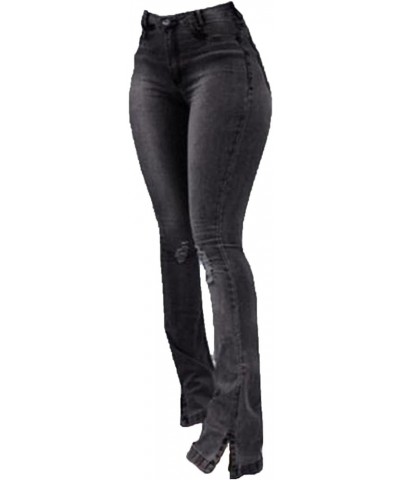 Women's Sexy Slim Fit Slit Flare Jeans High Waisted Ripped Bell Jeans Casual Distressed Bottom Denim Pants Black $11.01 Jeans