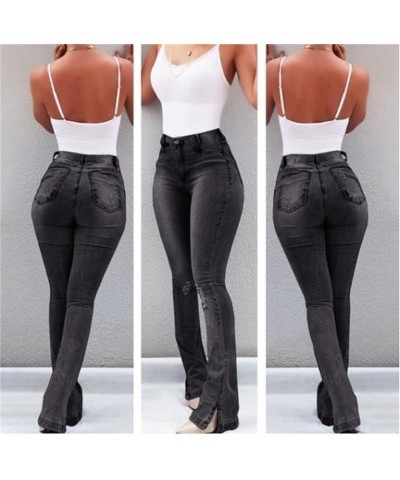 Women's Sexy Slim Fit Slit Flare Jeans High Waisted Ripped Bell Jeans Casual Distressed Bottom Denim Pants Black $11.01 Jeans