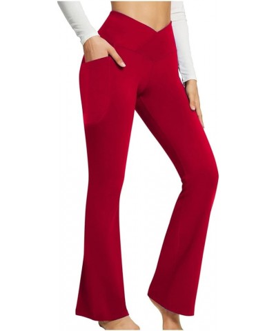 Womens Yoga Pants with Pockets High Waisted Pants Wide Leg Flare Yoga Pants Boot Cut Yoga Leggings Pants Work Pants Z-red $9....