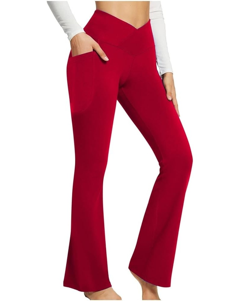 Womens Yoga Pants with Pockets High Waisted Pants Wide Leg Flare Yoga Pants Boot Cut Yoga Leggings Pants Work Pants Z-red $9....