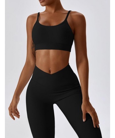 Workout Sets for Women 2 Piece Ribbed Lace Up Back Sports Bra Crossover High Waist Flare Leggings Gym Sets Black $19.31 Activ...