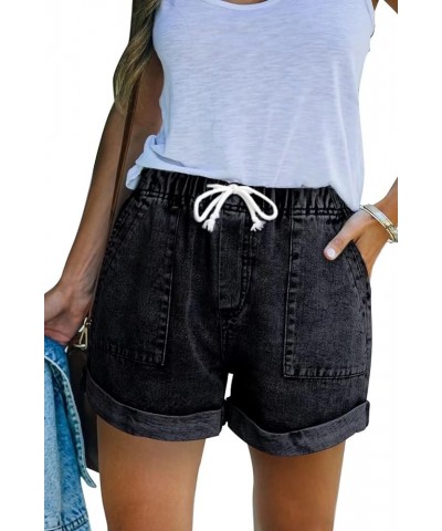 2024 Womens Stretchy Deanim Shorts Summer Casual Mid/High Waisted Ripped Jean Shorts for Women F Black $21.23 Shorts