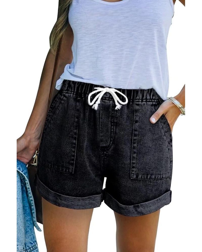 2024 Womens Stretchy Deanim Shorts Summer Casual Mid/High Waisted Ripped Jean Shorts for Women F Black $21.23 Shorts