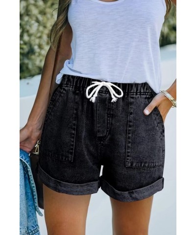 2024 Womens Stretchy Deanim Shorts Summer Casual Mid/High Waisted Ripped Jean Shorts for Women F Black $21.23 Shorts