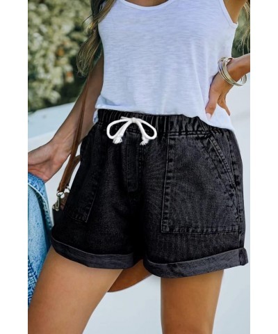 2024 Womens Stretchy Deanim Shorts Summer Casual Mid/High Waisted Ripped Jean Shorts for Women F Black $21.23 Shorts