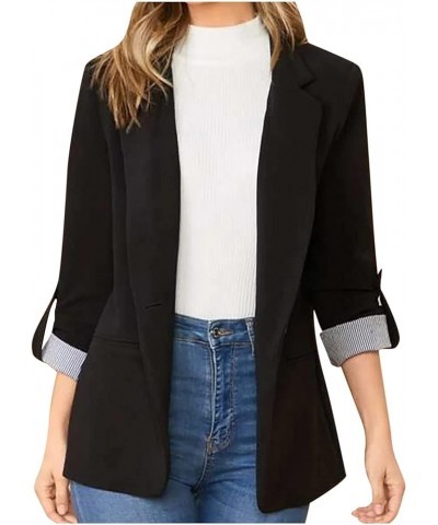 2022 Trendy Blazer Tops for Womens One Button Casual Business Blazer Jackets Women's Lapel Solid Blazers with Pockets Black $...