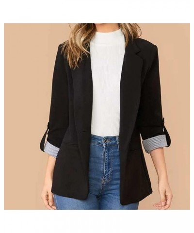 2022 Trendy Blazer Tops for Womens One Button Casual Business Blazer Jackets Women's Lapel Solid Blazers with Pockets Black $...