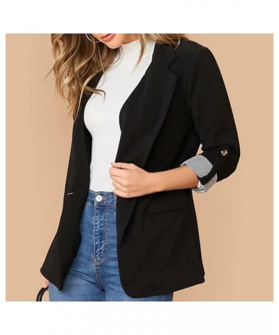 2022 Trendy Blazer Tops for Womens One Button Casual Business Blazer Jackets Women's Lapel Solid Blazers with Pockets Black $...