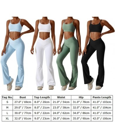 Workout Sets for Women 2 Piece Ribbed Lace Up Back Sports Bra Crossover High Waist Flare Leggings Gym Sets Black $19.31 Activ...