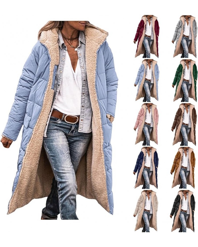 Womens Winter Long Puffer Jackets Sherpa Fleece Lined Coat Reversible Zip Up Hooded Down Jacket with Pockets Sky Blue $16.73 ...