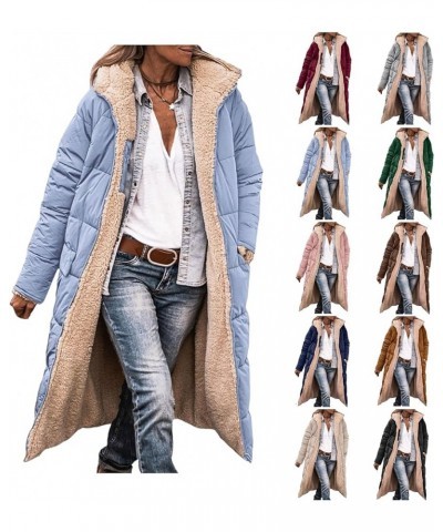 Womens Winter Long Puffer Jackets Sherpa Fleece Lined Coat Reversible Zip Up Hooded Down Jacket with Pockets Sky Blue $16.73 ...