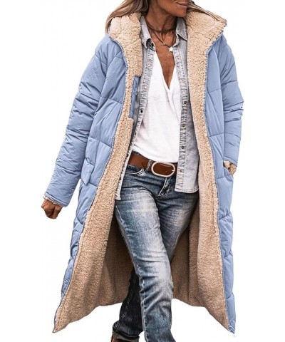 Womens Winter Long Puffer Jackets Sherpa Fleece Lined Coat Reversible Zip Up Hooded Down Jacket with Pockets Sky Blue $16.73 ...