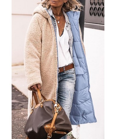 Womens Winter Long Puffer Jackets Sherpa Fleece Lined Coat Reversible Zip Up Hooded Down Jacket with Pockets Sky Blue $16.73 ...