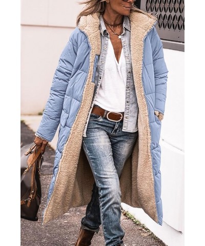 Womens Winter Long Puffer Jackets Sherpa Fleece Lined Coat Reversible Zip Up Hooded Down Jacket with Pockets Sky Blue $16.73 ...