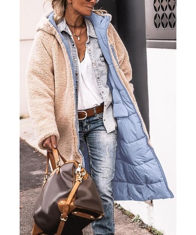 Womens Winter Long Puffer Jackets Sherpa Fleece Lined Coat Reversible Zip Up Hooded Down Jacket with Pockets Sky Blue $16.73 ...