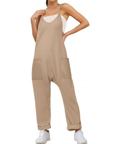 Women's Casual Jumpsuits Waffle Knit Overalls Baggy One Piece Sleeveless Loose Fit Maternity Jumpsuit With Pocket 1khaki $19....