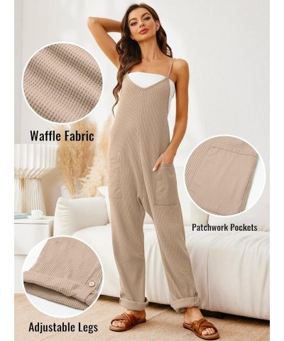 Women's Casual Jumpsuits Waffle Knit Overalls Baggy One Piece Sleeveless Loose Fit Maternity Jumpsuit With Pocket 1khaki $19....