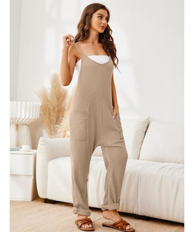 Women's Casual Jumpsuits Waffle Knit Overalls Baggy One Piece Sleeveless Loose Fit Maternity Jumpsuit With Pocket 1khaki $19....