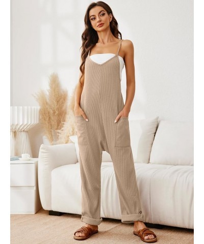 Women's Casual Jumpsuits Waffle Knit Overalls Baggy One Piece Sleeveless Loose Fit Maternity Jumpsuit With Pocket 1khaki $19....