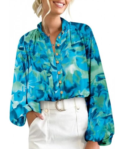 Womens Button Down Long Sleeve Tops Dressy Casual Fall Print Shirts Bussiness Work Blouses Printed Blue $18.87 Blouses