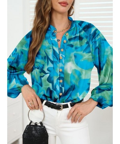 Womens Button Down Long Sleeve Tops Dressy Casual Fall Print Shirts Bussiness Work Blouses Printed Blue $18.87 Blouses