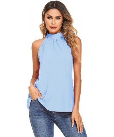 Women's Summer Sleeveless Halter Neck Tank Tops Loose Casual Chiffon Blouse Shirt S-XXL Blue $12.74 Tanks