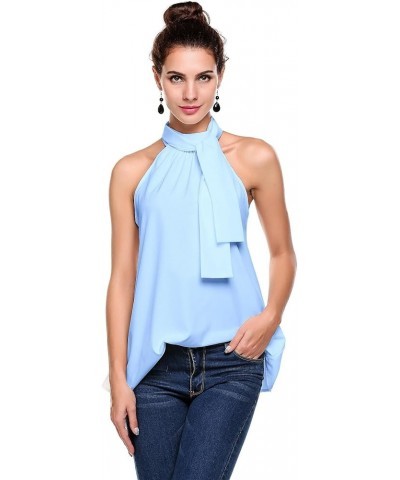 Women's Summer Sleeveless Halter Neck Tank Tops Loose Casual Chiffon Blouse Shirt S-XXL Blue $12.74 Tanks