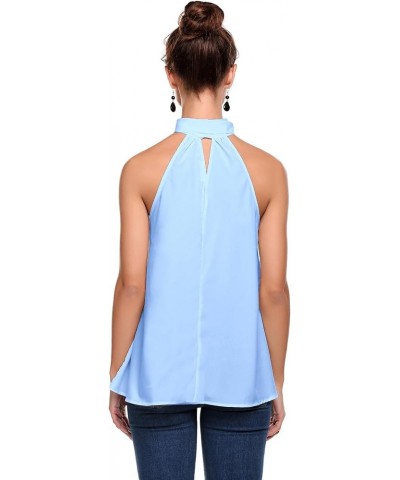 Women's Summer Sleeveless Halter Neck Tank Tops Loose Casual Chiffon Blouse Shirt S-XXL Blue $12.74 Tanks