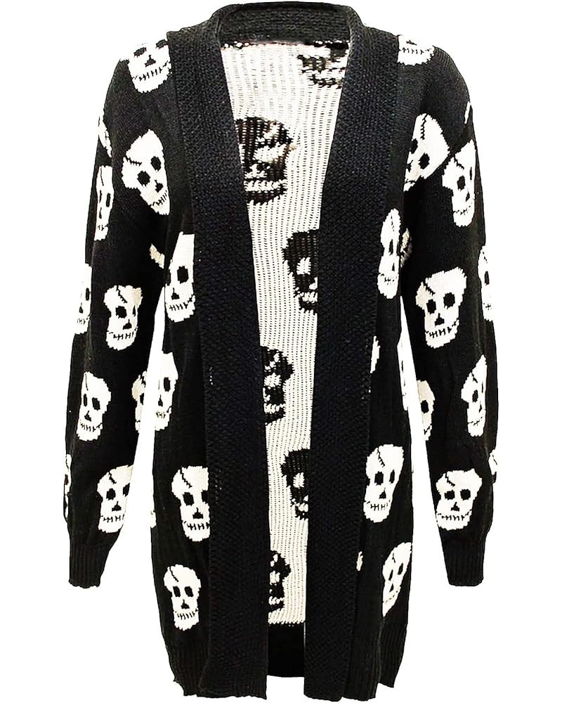 A60 Gothic Open Cardigan Skull Plus Size Halloween Skull Drape Knitting Patterned Knitwear Top Long Sleeve Sweater Black $16....