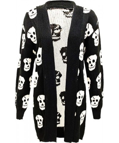 A60 Gothic Open Cardigan Skull Plus Size Halloween Skull Drape Knitting Patterned Knitwear Top Long Sleeve Sweater Black $16....