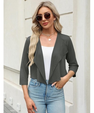 Womens 3/4 Sleeve Shrug Lightweight Knitted Ruffled Cropped Thin Cardigan Summer Short Cover Up Blouse Grey $9.24 Sweaters