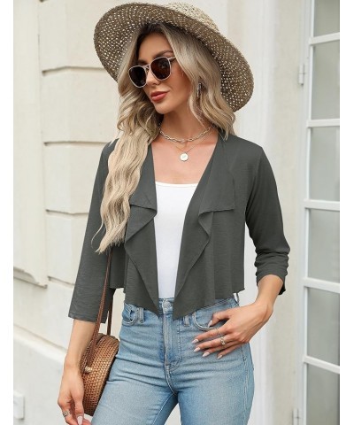 Womens 3/4 Sleeve Shrug Lightweight Knitted Ruffled Cropped Thin Cardigan Summer Short Cover Up Blouse Grey $9.24 Sweaters