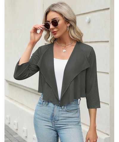 Womens 3/4 Sleeve Shrug Lightweight Knitted Ruffled Cropped Thin Cardigan Summer Short Cover Up Blouse Grey $9.24 Sweaters