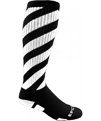 Epic Adult Barber Pole Striped - Cute Novelty Fun Design Knee-High Socks (1-Pair) Black Body/White Stripes $4.81 Socks