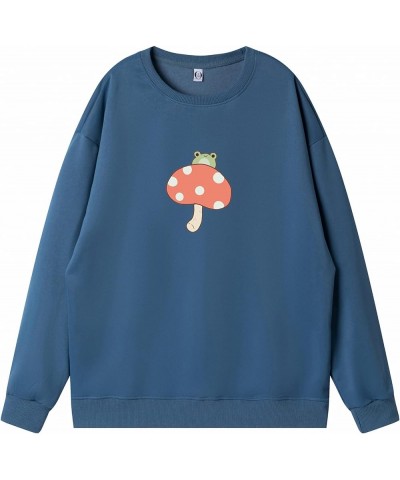 Cute Frog Sweatshirts for Teen Girls Kawaii Mushroom Hoodie Green Sweater Oversized Crewneck Cotton Pullover Tops Deep Blue $...