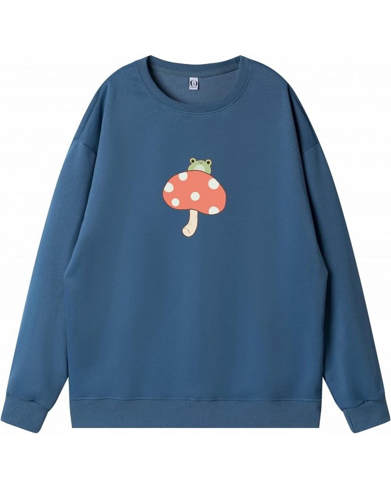 Cute Frog Sweatshirts for Teen Girls Kawaii Mushroom Hoodie Green Sweater Oversized Crewneck Cotton Pullover Tops Deep Blue $...