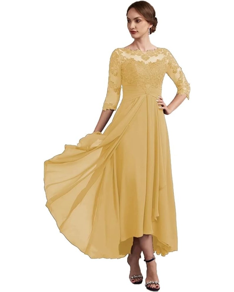 Women Long Floral Lace Chiffon Mother of Bride Dresses A-line Pleated Formal Party Evening Gown Yellow $28.52 Dresses