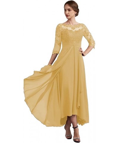 Women Long Floral Lace Chiffon Mother of Bride Dresses A-line Pleated Formal Party Evening Gown Yellow $28.52 Dresses