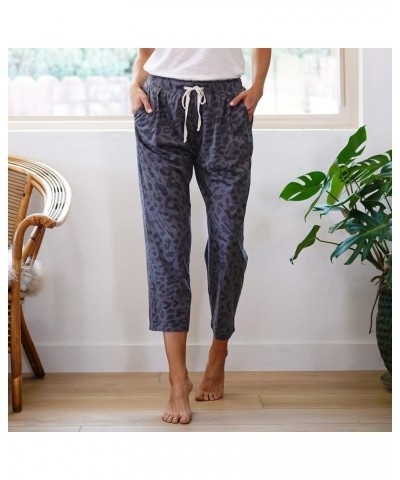 Apparel Women's Elastic Waist Breathable Crop Pants with Pockets | Cotton-Poly Blend Leopard Charcoal $19.94 Pants