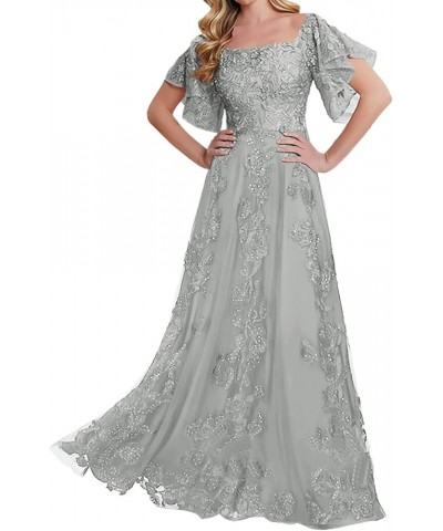 Lace Mother of The Bride Dresses - Sleeves Formal Evening Gowns Wedding Long Silver $47.00 Dresses