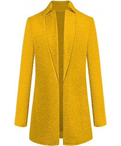 Women's Winter Open Front Woolen Mid Coat Solid Color Casual Long Sleeve Pea Coat Jacket Yellow $10.13 Coats