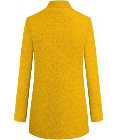 Women's Winter Open Front Woolen Mid Coat Solid Color Casual Long Sleeve Pea Coat Jacket Yellow $10.13 Coats