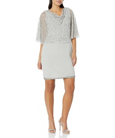 Women's Cowl Neck Capelet Short Cocktail Sequin Beaded Dress Silver Multi $32.27 Dresses