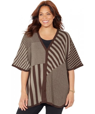 Women's Plus Size V-Neck Pullover Poncho Chai Latte Stripe $34.72 Sweaters