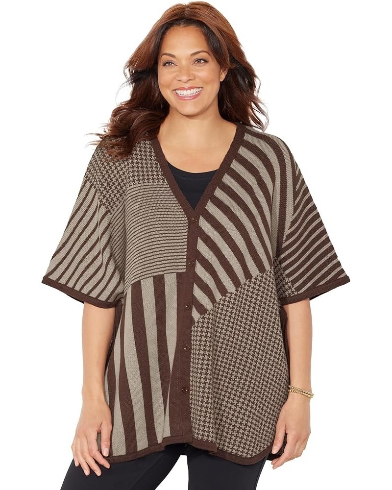 Women's Plus Size V-Neck Pullover Poncho Chai Latte Stripe $34.72 Sweaters