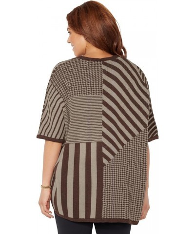 Women's Plus Size V-Neck Pullover Poncho Chai Latte Stripe $34.72 Sweaters