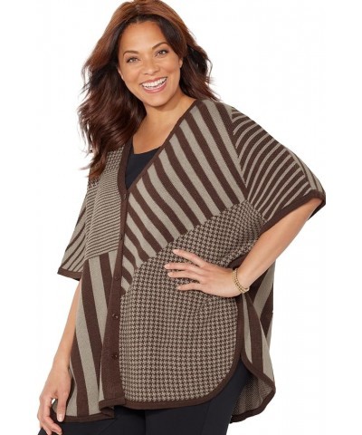 Women's Plus Size V-Neck Pullover Poncho Chai Latte Stripe $34.72 Sweaters