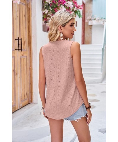 2024 Women's Sleeveless Tank Tops Lace Summer Tops V Neck Cute Shirt Pink $8.39 Tops