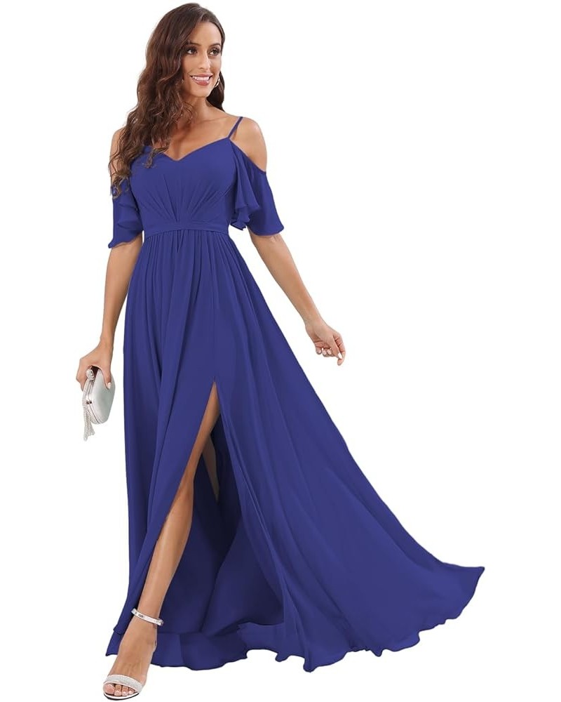 Off The Shoulder Chiffon Bridesmaid Dress with Split A Line Pleats Bridesmaid Dress Long for Women RS047 Royal Blue $32.47 Dr...